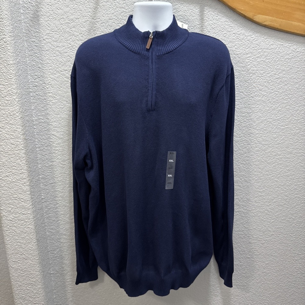 Club Room Sweater Men's XXLNavy Blue 1/4 Zip Pullover‎ Cotton Blend NWT